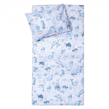Baby Bed Sheets Seabed (Set 3pcs) White-Blue Viopros