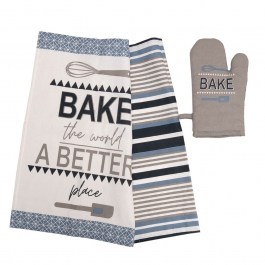 Σετ Κουζίνας Με Ποτηρόπανα Και Γάντι 970 (Σετ 3τμχ) Blue Viopros BLUE