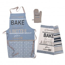 Σετ Κουζίνας Με Ποτηρόπανα, Γάντι Και Ποδιά 970 Blue Viopros BLUE