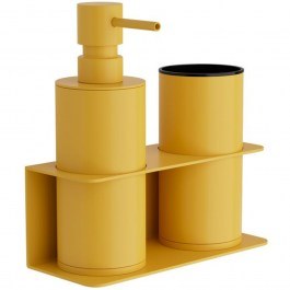 Σετ Μπάνιου Επιτοίχιο 80-603 Με Δοχείο Κρεμοσάπουνου Και Ποτηροθήκη (Σετ 2Τμχ) 17x7x19cm Yellow Pam&Co YELLOW