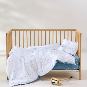 Baby Bed Sheets Timothy (Set of 3) White-Blue Kentia