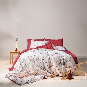 Bed Sheets Feliz (Set of 3) White-Red Kentia