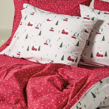 Bed Sheets Feliz (Set of 3) White-Red Kentia