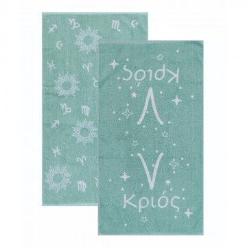 Towels Astrology-Krios (Set of 2) Light Blue - Ecru Kentia