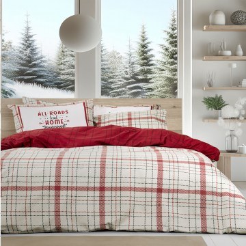 Σεντόνια Φανελένια Home Bliss (Σετ 3τμχ) Beige-Red Nima
