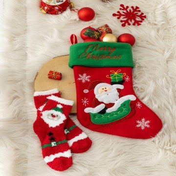 Gift Set Christmas Velvet Christmas With Socks and Christmas Stocking Red Nima