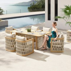 Τραπεζαρία Κήπου Riva 01-00-2841 (Σετ 7Τμχ) Με Μαξιλάρια Beige-Oak