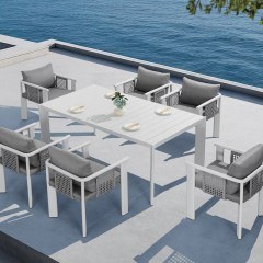 Dining Set Ligo 2.0 01-00-3005 (3054370) (Set 7Pcs) 60x65x66,5cm/182x100x75cm White-Grey