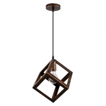 Ceiling Lamp Cube 00793 1xΕ27 With Grid 25x25x25cm Rust GloboStar