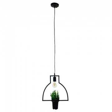 Φωτιστικό Οροφής Flowerpot 10001209 1xΕ27 Με Διακοσμητικό Φυτό Φ34x34cm Black GloboStar