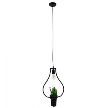 Φωτιστικό Οροφής Flowerpot 10001210 1xΕ27 Με Διακοσμητικό Φυτό Φ27x40cm Black GloboStar