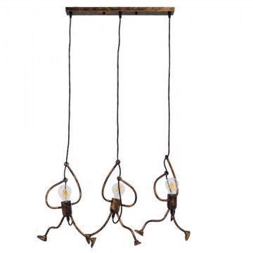 Ceiling Lamp - Rail Little Man 00979 3xΕ27 70x10x105cm Rust GloboStar