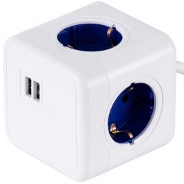 Πολύπριζο Ασφαλείας 4 Θέσεων & 2 Usb Childproof PowerCube Pro 79643 7,5x7,5x7,5cm Kαλώδιο 1,5m White-Blue GloboStar WHITE-BLUE
