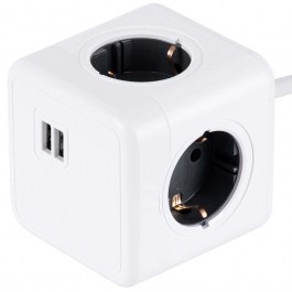 Πολύπριζο Ασφαλείας 4 Θέσεων & 2 Usb Childproof PowerCube Pro 79639 7,5x7,5x7,5cm Kαλώδιο 1,5m White-Grey GloboStar WHITE-GREY