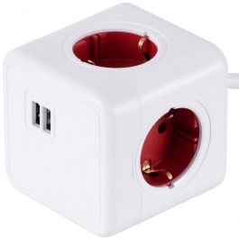Πολύπριζο Ασφαλείας 4 Θέσεων & 2 Usb Childproof PowerCube Pro 79642 7,5x7,5x7,5cm Kαλώδιο 1,5m White-Red GloboStar WHITE-RED