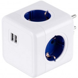 Πολύπριζο Ασφαλείας 4 Θέσεων & 2 Usb Childproof PowerCube Pro 79638 7,5x11,5x7,5cm White-Blue GloboStar WHITE-BLUE