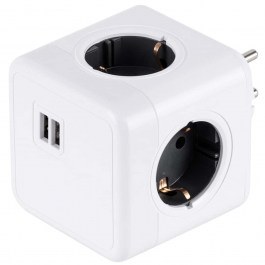Πολύπριζο Ασφαλείας 4 Θέσεων & 2 Usb Childproof PowerCube Pro 79633 7,5x11,5x7,5cm White-Grey GloboStar WHITE-GREY