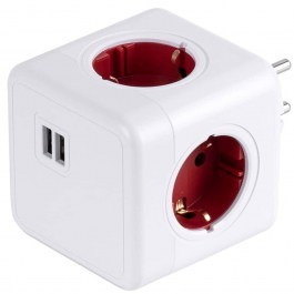 Πολύπριζο Ασφαλείας 4 Θέσεων & 2 Usb Childproof PowerCube Pro 79634 7,5x11,5x7,5cm White-Red GloboStar WHITE-RED