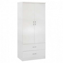 Ντουλάπα Reina HM338.05 Δίφυλλη Με 2 Συρτάρια 80x42,5x180,5cm White WHITE