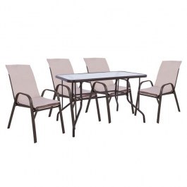 Dinning Table Set 5Pcs 110x60 Brown HM10566.02 BROWN