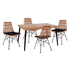 Τραπεζαρίας Σετ 5Τμχ 140X80Χ78Υ Beige & Black HM10491