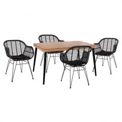 Dinning Table Set 5Pcs 140X80Χ78Υ Beige & Black HM10508