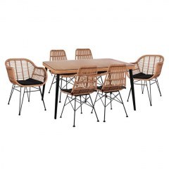 Τραπεζαρίας Σετ 7Τμχ 160X90X78Υ Beige & Black HM10495