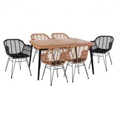 Dinning Table Set 7Pcs 160X90X78Υ Beige & Black HM10513