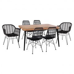 Dinning Table Set 7Pcs 160X90X78Υ Beige & Black HM10516