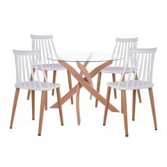 Τραπέζι Με Καρέκλες Σετ 5Τμχ Vanessa HM11304 Φ90X74Υcm White