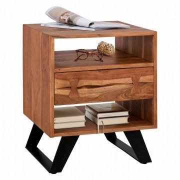 Κομοδίνο Fansi HM8473.11 Από Μασίφ Ξύλο Ακακίας 45x35x57cm Natural-Black