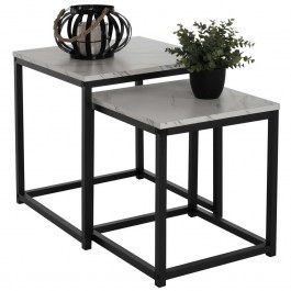 Τραπεζάκια Ζιγκόν Grelay HM8762.12 (Σετ 2Τμχ) 37x37x43cm 45x45x50cm White-Black WHITE-BLACK