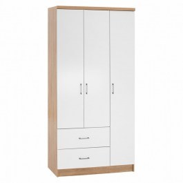 Ντουλάπα Caesar HM340.06 Τρίφυλλη Με 2 Συρτάρια 89x42,5x181cm Sonama - White SONOMA-WHITE