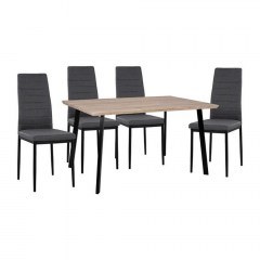 Dinning Set HM11040 (Set 5pcs) Sonama 140x80x76cm With Chair Lady Grey - Black