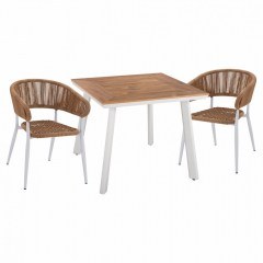 Dinning Set HM11442 (Set 3pcs) With Aluminum Table 80x80 And White Armchairs
