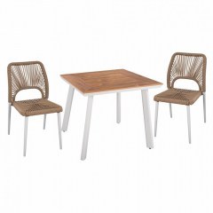 Τραπεζαρία HM11536.01 (Σετ 3τμχ) Τραπέζι White 80x80 Και Καρέκλα Με Σχοινί