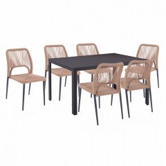 Τραπεζαρία HM11526.01 (Σετ 7τμχ) Τραπέζι 150X90 Και Καρέκλες Με Σχοινί Beige - Grey