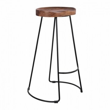 Σκαμπό Bar Rundra HM8363.11 48x40x76cm Από Μασίφ Ξύλο Ακακίας Black - Natural