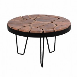 Coffee Table Timothy HM8366.11 Made of Solid Acacia Wood D73x45cm Natural - Black NATURAL