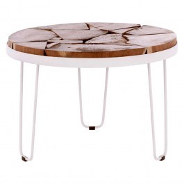 Living Room Table Timothy HM8366.12 D73x45cm From Massif Wood Acacia Natural-White NATURAL-WHITE