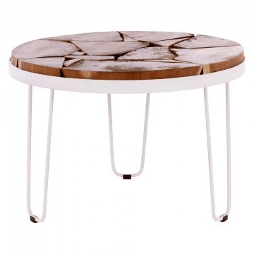 Living Room Table Timothy HM8366.12 D73x45cm From Massif Wood Acacia Natural-White