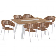 Dinning Room (Set 7Pcs) HM11425 Table & Armchairs 200x94cm White