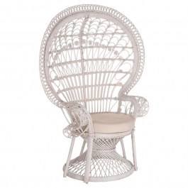 Armchair Royal Peacock HM9342.02 With Pillow 114x72x150cm Rattan White WHITE