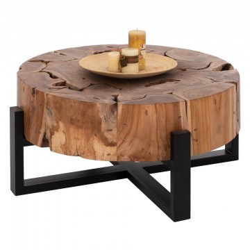 Living Room Table HM9352 D80x40cm Τeak Natural-Black