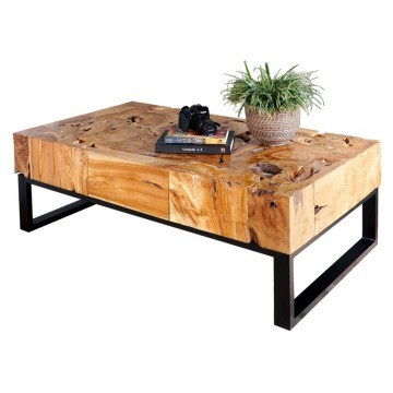 Living Room Table HM9355 120x70x48cm Τeak Natural-Black