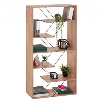 Library Tars HM2240.14 With Black Metal Rods 84x24x157cm Natural-Oak