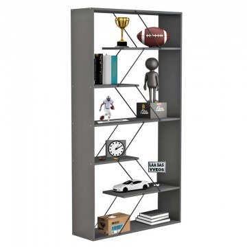 Library Tars HM2240.20 With Black Metal Rods 84x24x157cm Grey