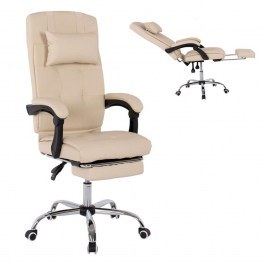 Armchair Office Managerial HM1057.12 With Collapsible Footstool 58Χ71Χ128cm Beige BEIGE