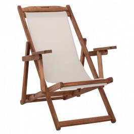 Chaise Longue Lemnos HM11708.60T With Arms 62,5x97x105cm Impregnation Walnut With Pvc 2x1 Ecru WALNUT-ECRU