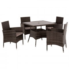Τραπεζαρία (Σετ 5Τμχ) HM5965 Τραπέζι 90x90x74cm & 4 Πολυθρόνες Rattan Brown